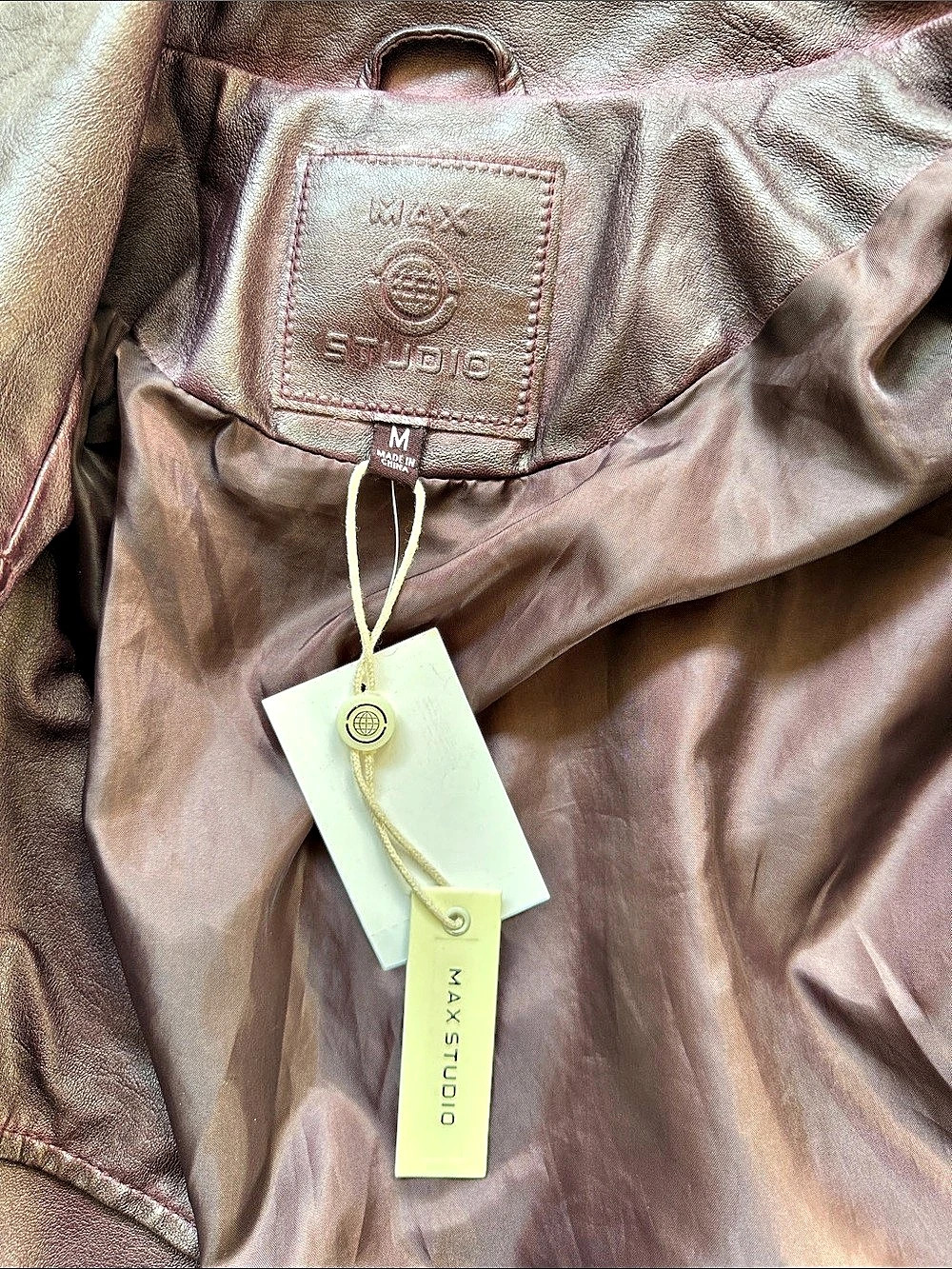Max Studio Faux Leather Moto Jacket in burgundy Size Medium NWT - Picture 10 of 12